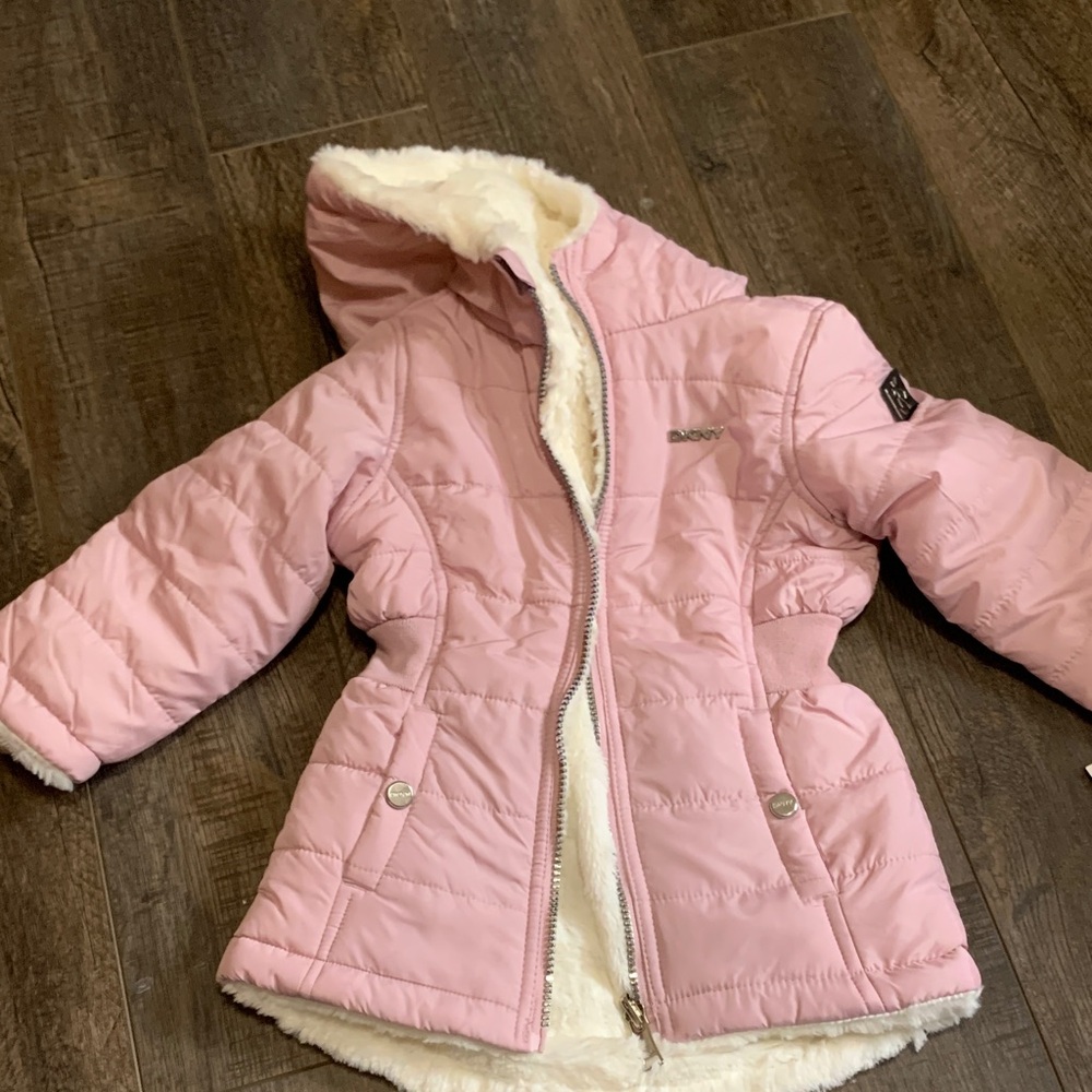 DKNY Light Pink Puffer Jacket with Hood